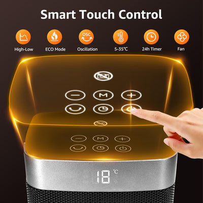 Taylor Swoden Heizlüfter Energiesparend Thermostat, 1500W PTC Keramik Heizlüfter, Klein Heizung Elektrisch mit Fernbedienung, Leise, 24-Std-Timer, 70°Oszillierend, 4 Modi Heizstrahler