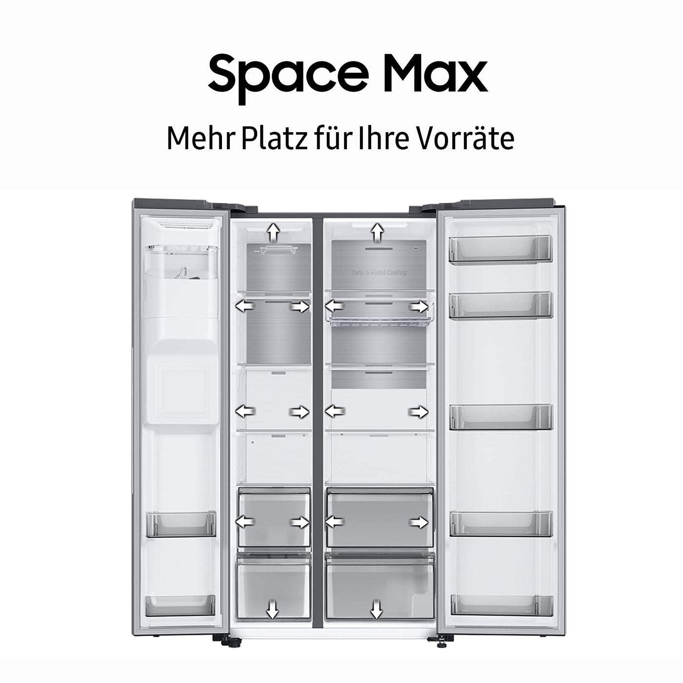 Samsung RS6GA8521B1/EG Side-by-Side Kühlschrank, 178 cm, 634 ℓ, 225 ℓ Gefriervolumen, Space Max Technologie, Premium Black Steel