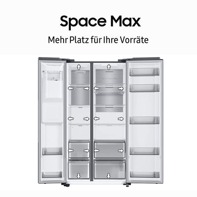 Samsung RS6GA8521B1/EG Side-by-Side Kühlschrank, 178 cm, 634 ℓ, 225 ℓ Gefriervolumen, Space Max Technologie, Premium Black Steel