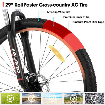 Hiland 29 Zoll Mountainbike, Aluminiumrahmen 21 Gang Schaltung MTB mit Scheibenbremse Federgabel, Mountainbike für Männer Schwarz