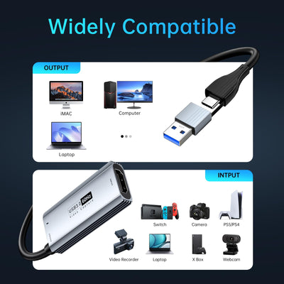 XIIXMASK USB 3.0 Video Capture Card with 100W PD - HDMI to USB/USB-C Capture Card 1440P 30fps & 1080P 60fps Video Capture Device for Streaming, Game Recording, Compatible for Quest 3, Switch, PS4/PS5