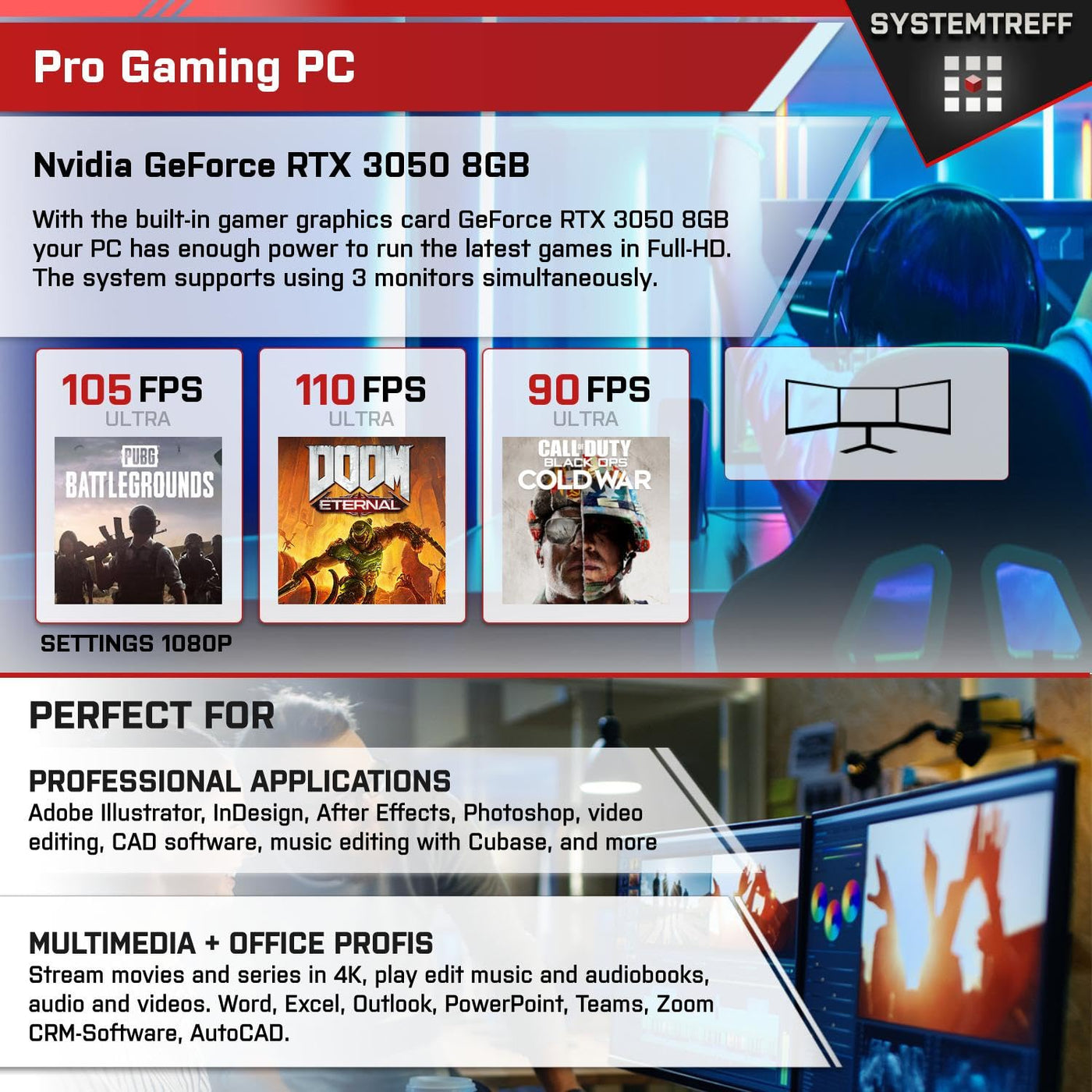 SYSTEMTREFF Basic Gaming PC weiß AMD Ryzen 5 5600 6x4.4GHz | Nvidia RTX 3050 8GB DX12 | 1TB M.2 NVMe | 16GB DDR4 RAM | WLAN Desktop Computer Rechner für Gamer, Zocker & Streamer