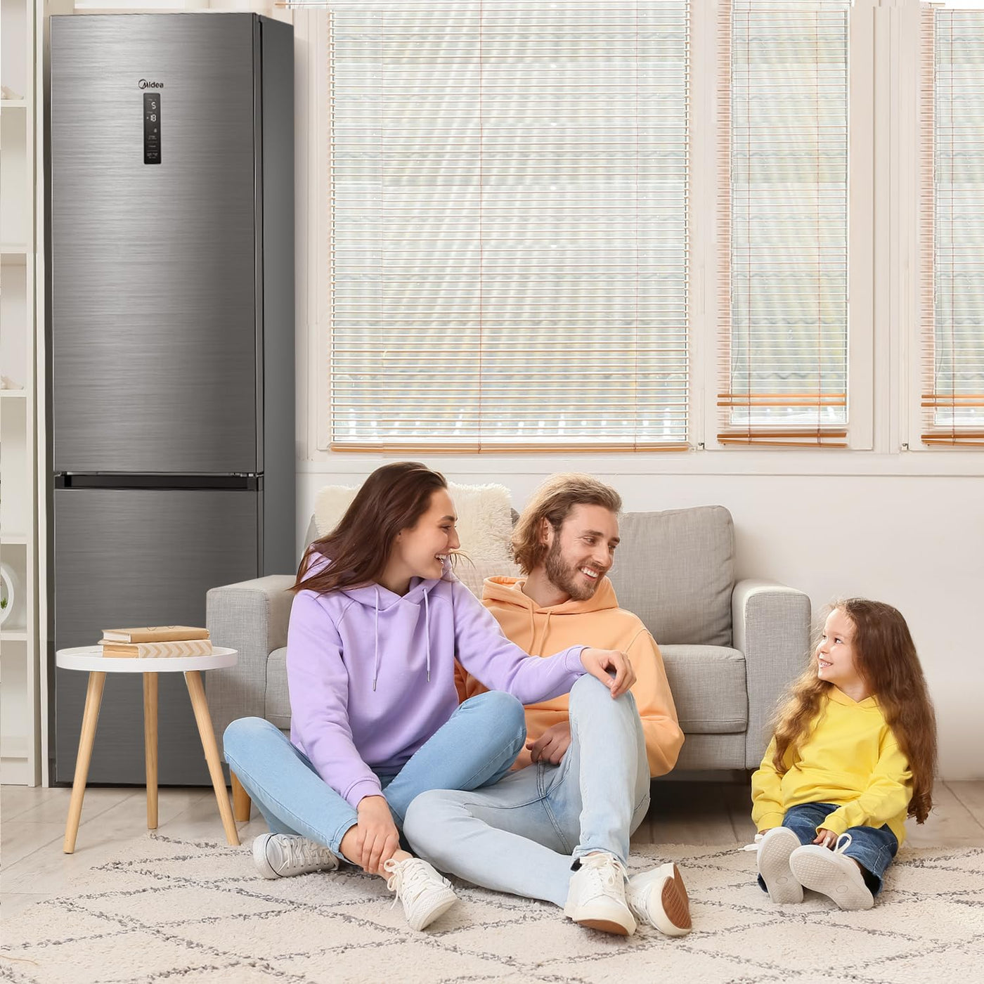 Midea MDRB521MIC46A Kühl-/Gefrierkombination/No Frost/WiFi-Steuerung/Inverter Kompressor/201 cm hoch / 59,5 cm breit /70 cm tiefe/177 kWh/Jahr/256 L Kühlteil/122 L Gefrierteil, Front Inox