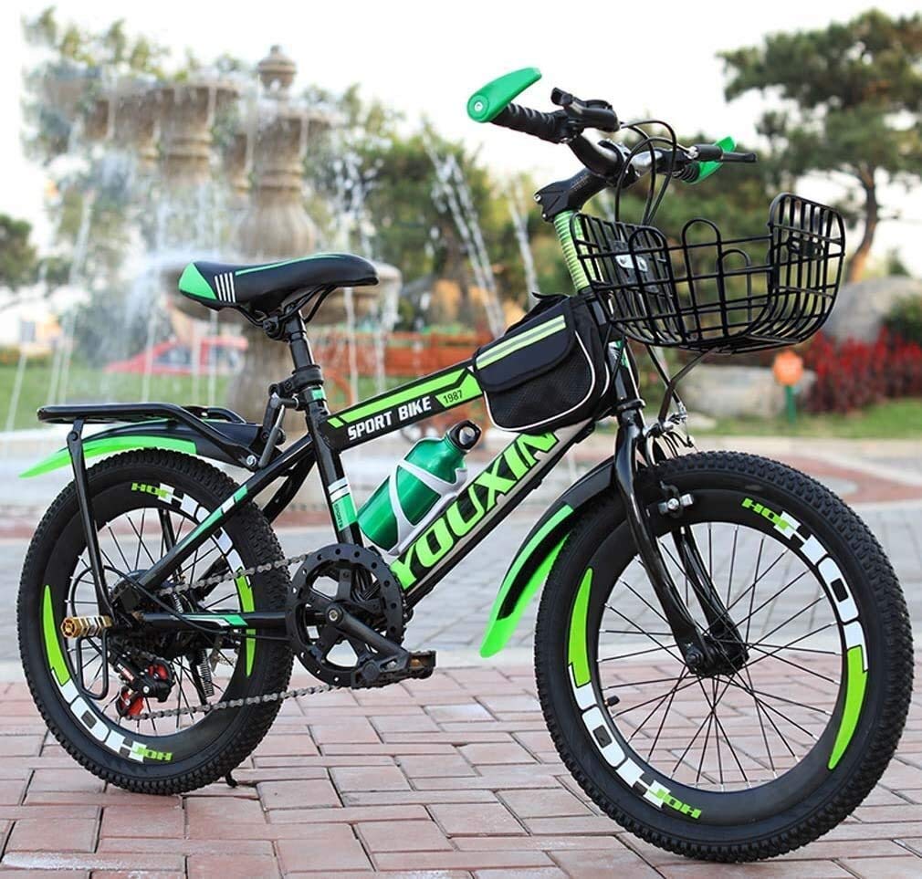 MU Mountainbike Für Kinder, Kleinstahlrahmen Mit Variabler Geschwindigkeit Kinderfahrrad Für 6-12 Jahre Alt Jungen Mädchen, Schüler Gebirgsfahrrad Mit Kessel Und Rücksitz, 6-Gang, Blau, 22Inch