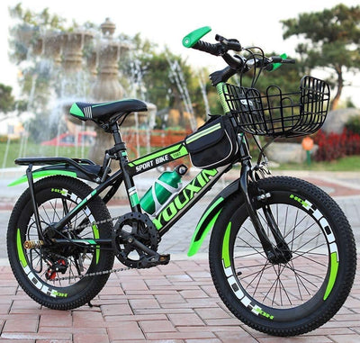 MU Mountainbike Für Kinder, Kleinstahlrahmen Mit Variabler Geschwindigkeit Kinderfahrrad Für 6-12 Jahre Alt Jungen Mädchen, Schüler Gebirgsfahrrad Mit Kessel Und Rücksitz, 6-Gang, Blau, 22Inch