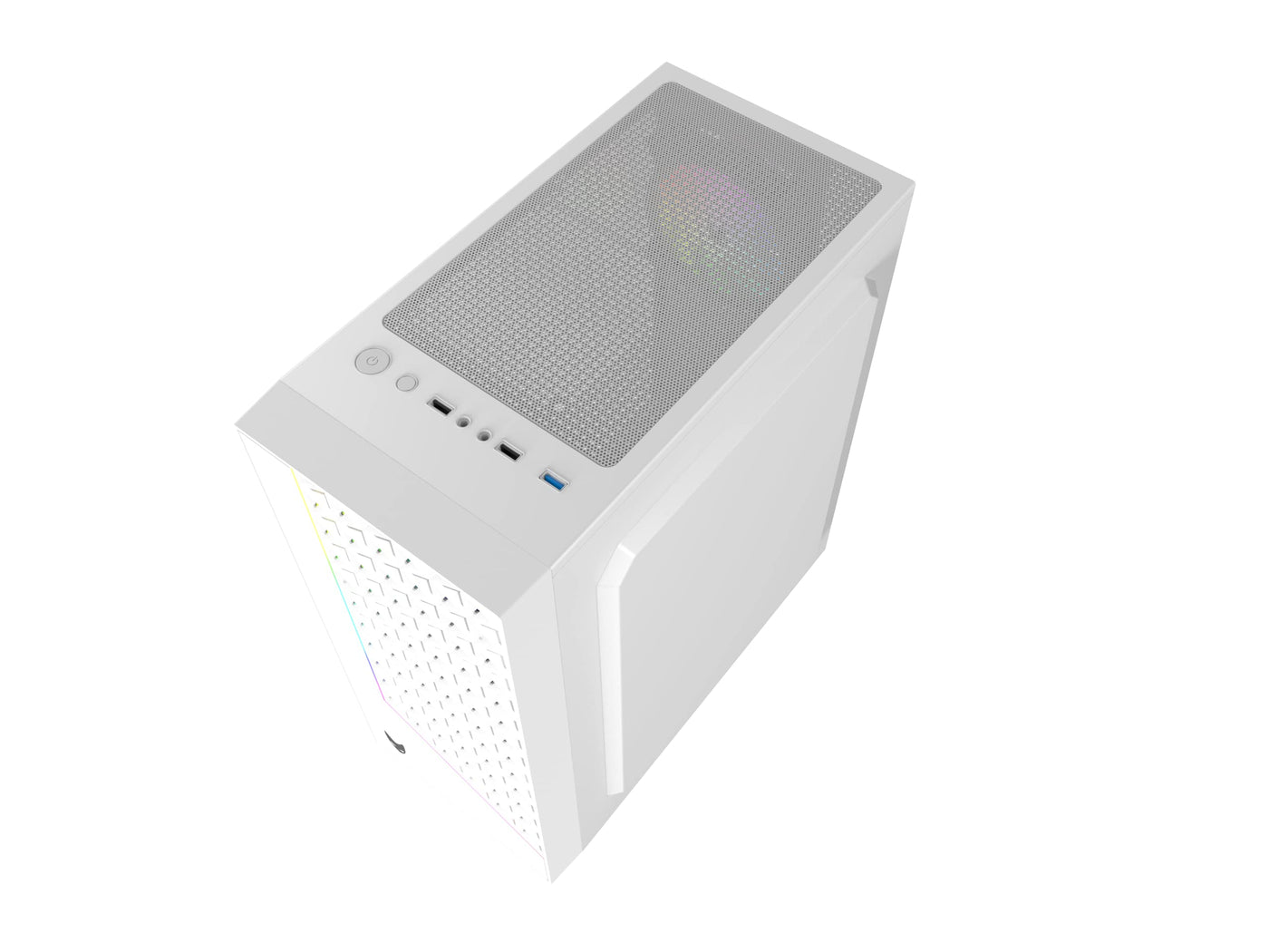Oversteel - Iridium Gaming PC Gehäuse Kompatibel mit ATX, Micro ATX und ITX Boards, 120mm A-RGB Lüfter, Mesh Front, 2 Staubfilter, gehärtetes Seitenglas, USB 3.0, Weiß