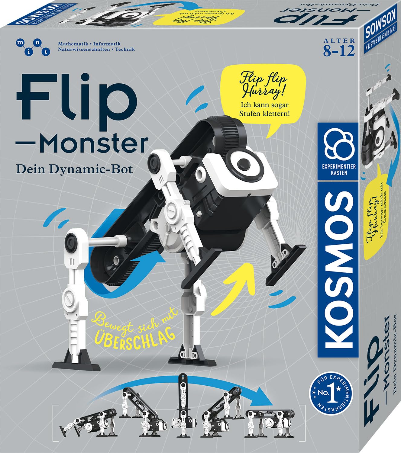 KOSMOS 621223 Flip-Monster, Dynamik-Bot, Roboter Bausatz mit innovativem Überschlagsantrieb, Spielzeug Roboter für Kinder ab 8 Jahre, Technik Bausatz, Experimentierkasten Technik