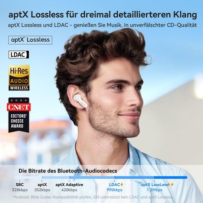 EarFun Air Pro 4 Bluetooth Kopfhörer mit Adaptive Hybride Geräuschunterdrückung, aptX Lossless, Hi-Res Audio, LDAC, 6 Mikrofone cVc 8.0 KI Anrufe, 52H Akku, Multipoint, Bluetooth 5.4, In-Ear Detection