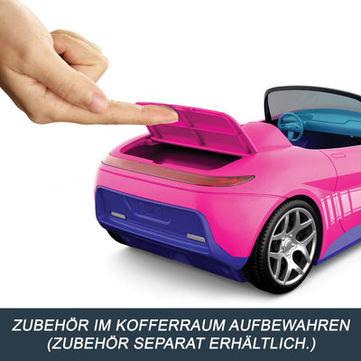 Hot Wheels Barbie Spielzeugauto, ferngesteuertes pinkfarbenes Cabrio, Platz für 2 Barbie-Puppen und Kofferraum lässt sich zum Aufbewahren öffnen, Stickerbogen für Gestaltungsmöglichkeiten, JBH05