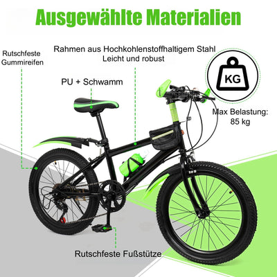 Charocean Mountainbike 20 Zoll Kinderfahrrad Kinder Fahrrad für Jungen & Mädchen, 7 Gang Mountainbike mit Schutzblech, Wasserflasche, Kompassglocke, Tragfähigkeit 85KG, Von 8-13 Jahren (Grün)