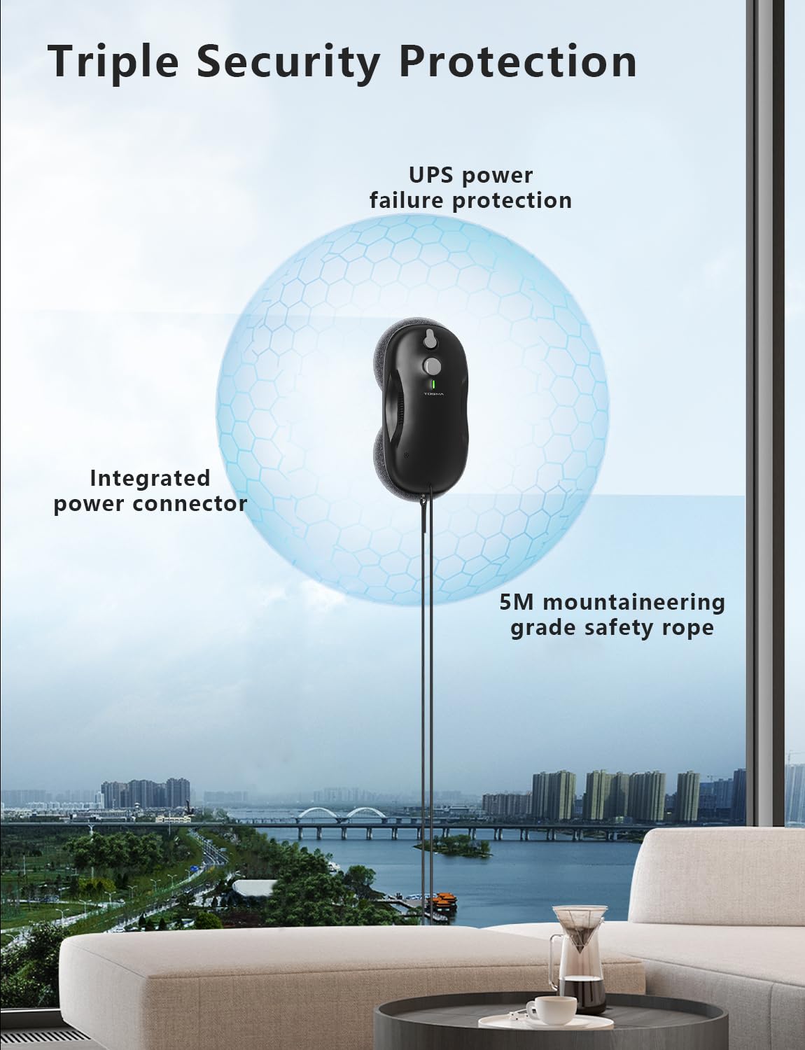 Tosima W3 Fensterputzroboter- Automatisches Sprühfunktion mit 80ML Tank, dreifachem Sicherheitssystem, Intelligenter Navigation, Fernbedienung, für alle Glatten Oberflächen,mit 12 Tüchern（6 Paare）