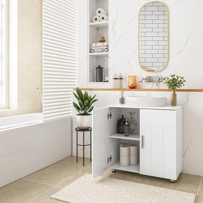 EUGAD Waschbeckenunterschrank,Unterschrank, Waschtischunterschrank, Badezimmerschrank mit 2 Türen,Verstellbarer Trennwand, Metallscharnieren, Landhausstil Weiß 60x60x30 cm