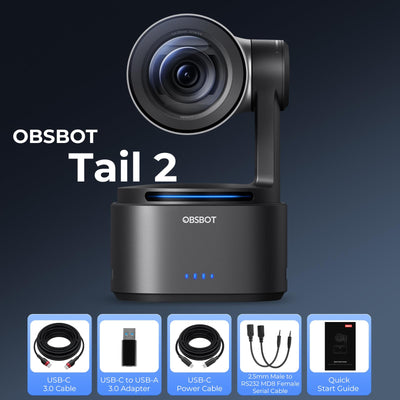 OBSBOT Tail 2 4K PTZR NDI-Kamera 60fps, 5X Optischer Zoom, AI Auto Tracking, 1/1,5 Zoll 50MP, HDMI/SDI/USB/IP-Multiausgang, für Live-Veranstaltungen im Kirchengottesdienst