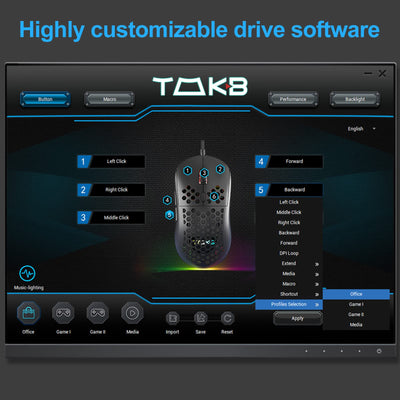 TMKB M1se Gaming Maus mit 12800 DPI Optischer Sensor,6 Programmierbare Tasten Wabenmaus,Anpassbares RGB Computer Mouse,Schleppfreies Paracord,Ergonomische für Windows PC MAC-Schwarz