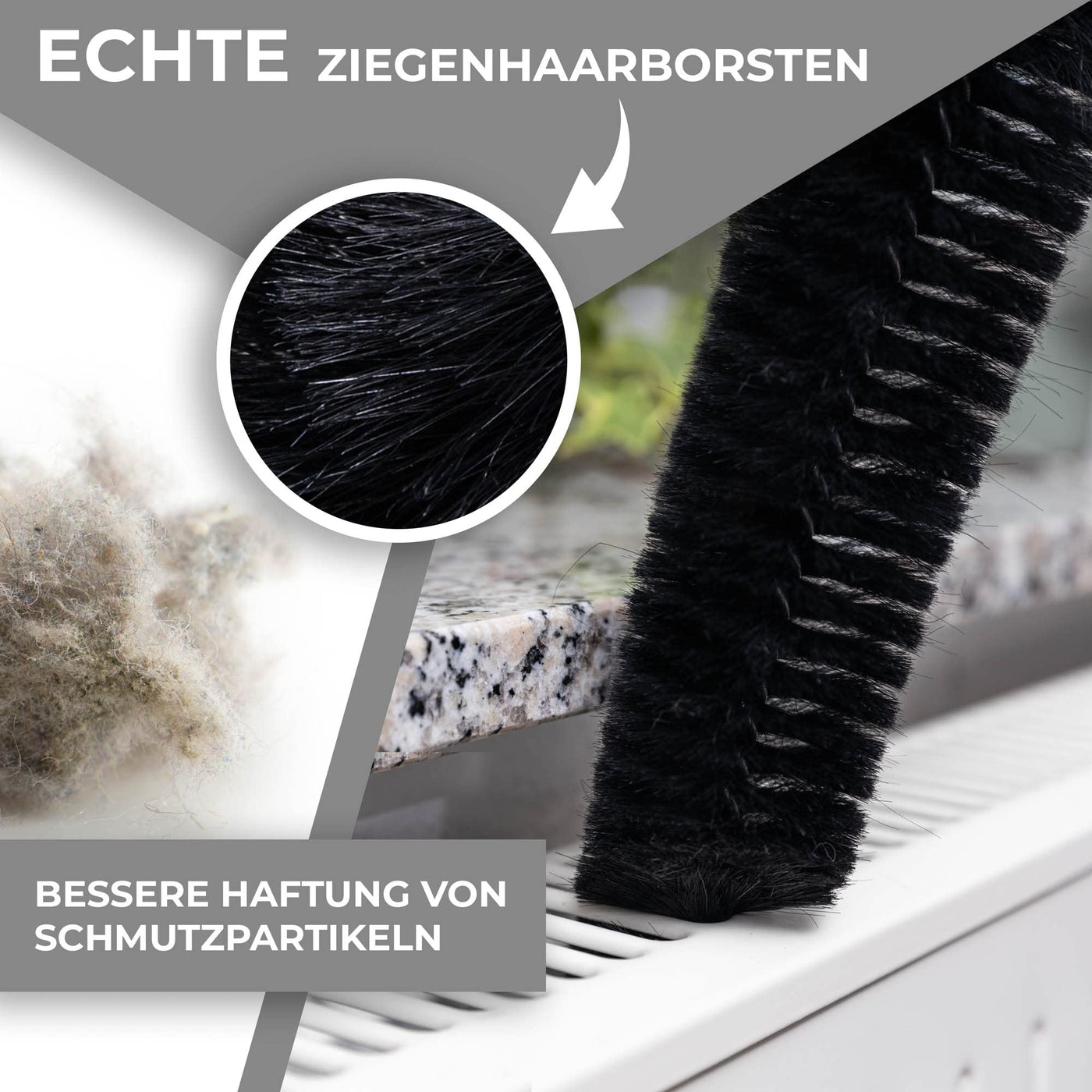 MaxxGoods Heizkörperbürste - 120 cm - Heizungsbürste mit Ziegenhaar Borsten - Ideal für die Reinigung von Flachheizkörpern