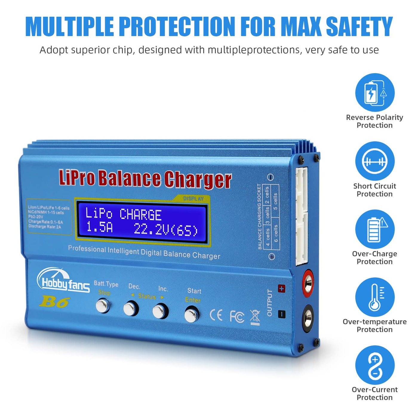 Hobby Fans B6 Balance Ladegerät 80W 6A LCD für LiPo Li-Ion Life Akku (1-6S) NiMH NiCd (1-15S), RC Hobby Akku LED AC Power Adapter