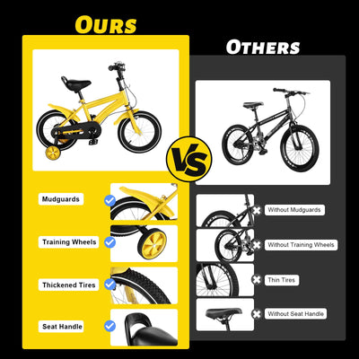 TFIANYNI Kinderfahrrad 14 Zoll, Kohlenstoffstahl Fahrrad 14 Zoll Mit Stützräder Abnehmbare, Fahrrad Für Kinder 100-115cm, Max Tragfähigkeit 50kg, Kinderrad Geschenke (Gelb)