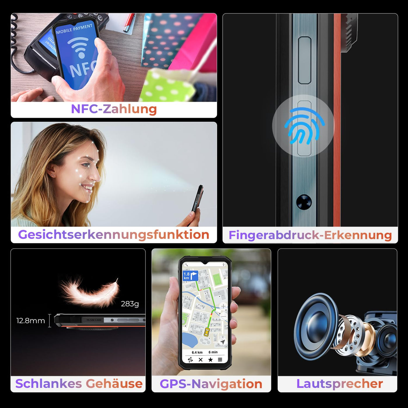HOTWAV T7 PRO Outdoor Smartphone, 6,6 Zoll 12GB+256GB (2TB Erweiterbar) Android 13 Outdoor Handy Ohne Vertrag, 6280mAh 64MP+8MP Kamera Baustellenhandy Dual SIM 4G Handy-Face ID/NFC/Fingerabdruck/IP68