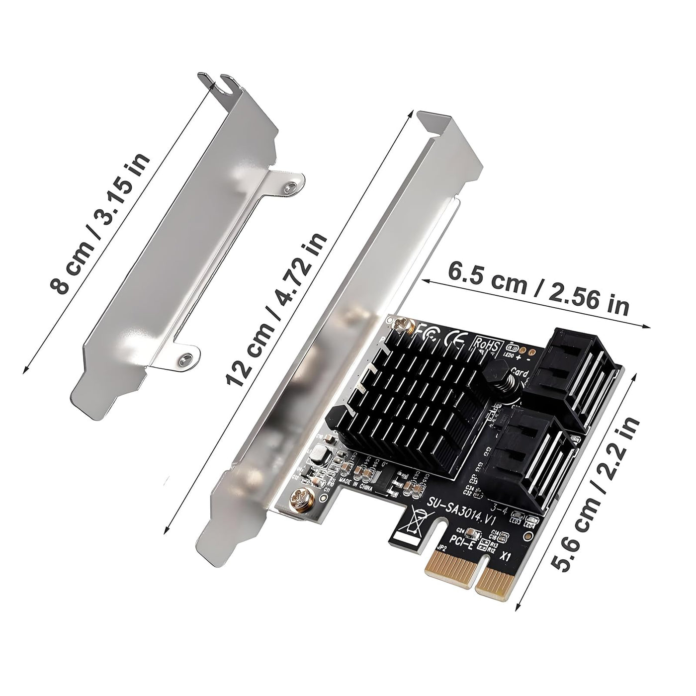 PCIe SATA Karte 4 Ports mit 4 SATA Kabeln, SATA 3.0 Controller Erweiterungskarte mit Low Profile Bracket, PCI-E X1 3.0 Gen3 (6Gbps) Boot als Systemplatte, Non Raid, unterstützt 4 SATA 3.0 Geräte
