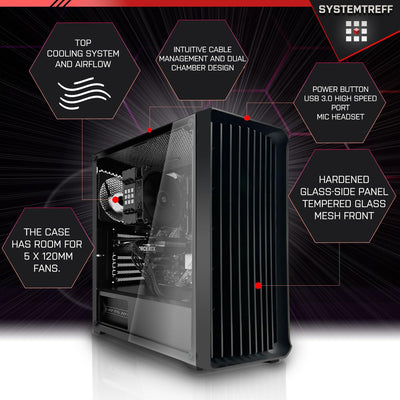SYSTEMTREFF Office PC AMD Ryzen 7 5700G 8x4.6GHz | AMD Radeon RX Vega 8 4K HDMI DX12 | 1TB M.2 NVMe | 32GB DDR4 RAM | WLAN Silent Desktop Computer Rechner für Büro Business Multimedia