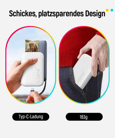Liene Pearl K100 2x3'' Mini Fotodrucker Smartphone, Mini Tragbarer Sofortbilddrucker mit 5 Zink Klebepapier, Bluetooth 5.0, Kompatibel mit IOS & Android, Kleiner Handy Fotodrucker für iPhone - Weiß