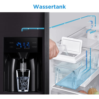 Midea KS-DDX 6.32 WT Side-by-Side Kühl-/Gefrierkombination/ 178,8 cm Höhe/ 254 kWh/Jahr/No Frost/Dual Inverter Compressor/mit 3in1 Wasser-/Eisspender und Wassertank, Dark Inox