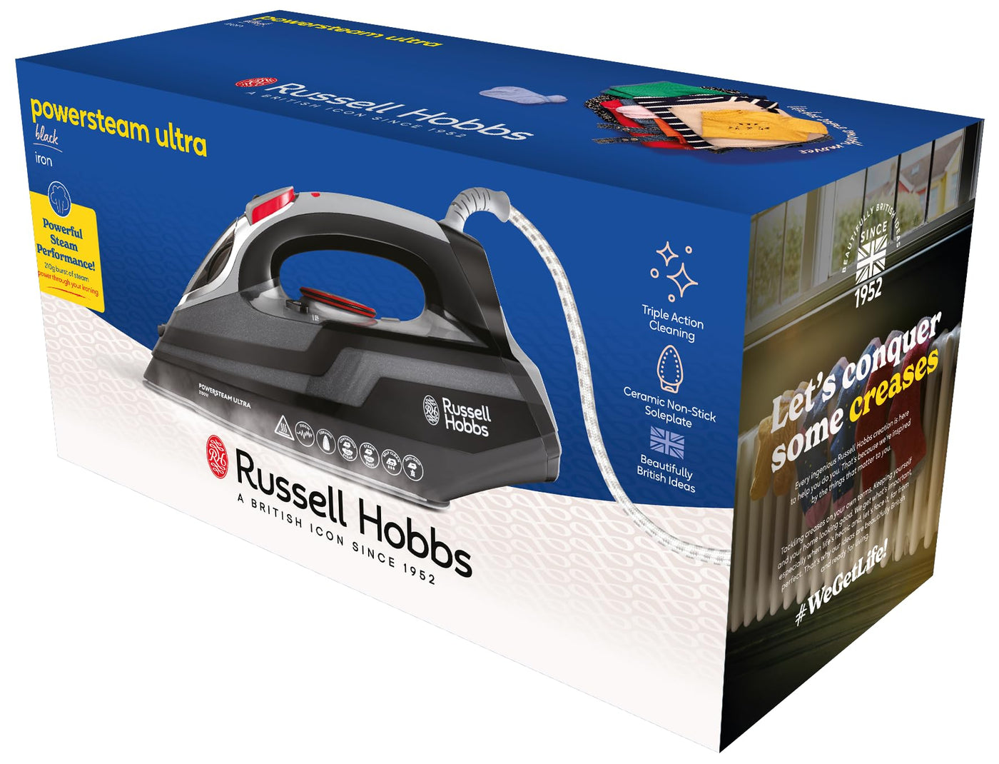 Russell Hobbs Dampfbügeleisen [3100W, 210 g Extra-Dampfstoß] Bügeleisen Power (350ml Wassertank, Keramik Bügelsohle, Selbstreinigungs- & Sprühwasserfunktion, Antikalk & Tropfstopp, 70g/min) 20630-56
