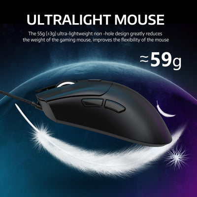 MAMBASNAKE × Attack Shark R1 59 g leichte kabellose Tri-Mode-Gaming-Maus, 2,4 GHz/Bluetooth/Kabelverbindung, 5 programmierbare Tasten, 6 einstellbare DPI bis zu 18000, PixArt PAW3311– Schwarz