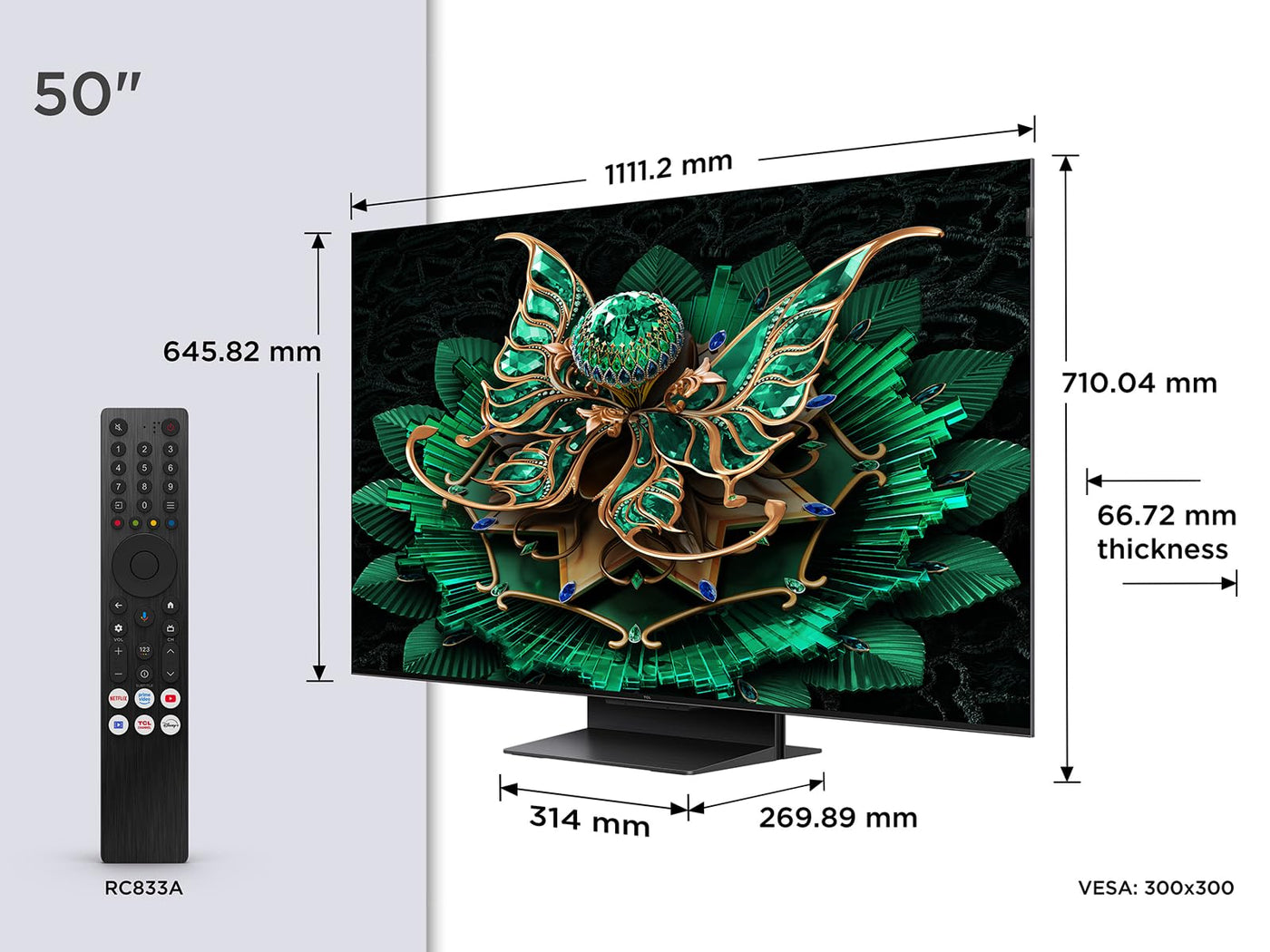 TCL 50C7K 55 Zoll QD-Mini LED Fernseher, 4K HDR Premium 2000, Smart Google TV mit 144Hz Motion Clarity Pro (Dolby Vision IQ & Atmos, HVA-Panel, Game Master)