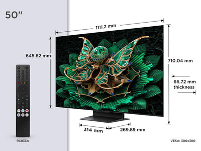 TCL 50C7K 55 Zoll QD-Mini LED Fernseher, 4K HDR Premium 2000, Smart Google TV mit 144Hz Motion Clarity Pro (Dolby Vision IQ & Atmos, HVA-Panel, Game Master)