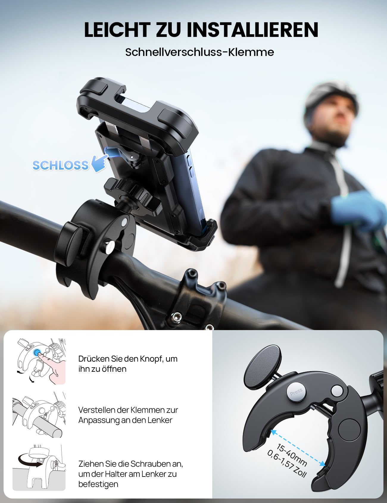 Lamicall Handyhalterung Motorrad, Handyhalter Fahrrad - 2025 Universal 360° Lenker Halter für iPhone 17 16 15 14 Pro Max Plus, Air, SE, 13 12 Pro Max Mini, 11 Pro Max, Xs, XR, Samsung S24, Smartphone