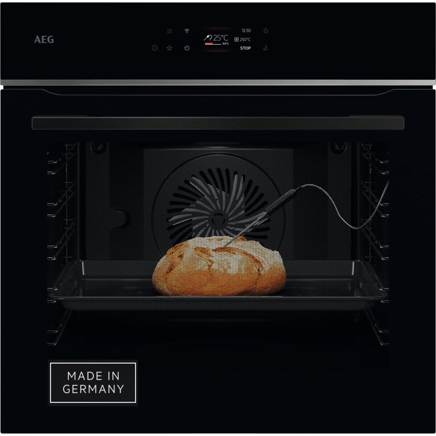 AEG Wifi Einbaubackofen – Serie 7 TFT-Full-Touch-Farbdisplay mit Kochassistent – Made in Germany – Pyrolyse Selbstreinigung – Kerntemperatursensor: für Punktgenaues Garen – Schwarz – TE7PB62WAB