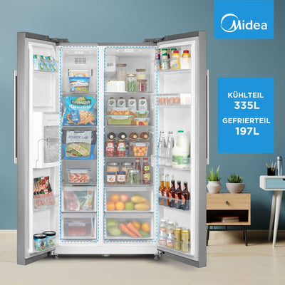 Midea MERS530FGD02 Side-by-Side Kühl-/Gefrierkombination/NoFrost/Inverter Technologie/Indoor Ice Bar/Twin Control/176,5 cm Höhe/335 L Kühlen/197 L Gefrieren/256 kWh/Jahr