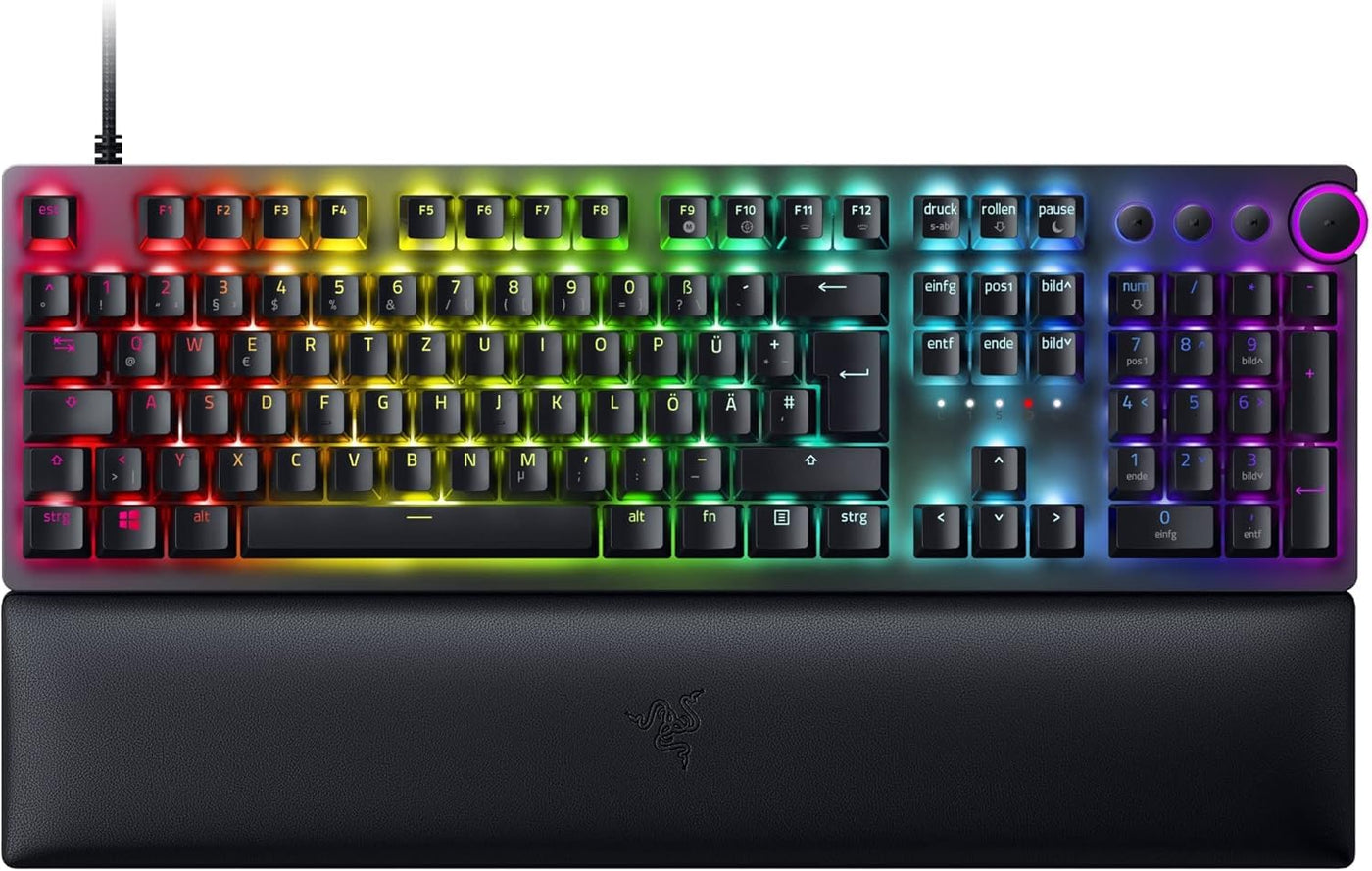 Razer Huntsman V2 (Purple Switch) - Praktisch latenzfreie optische Gaming-Tastatur (Handballenauflage, 4 Medientasten, Doubleshot PBT-Tastenkappen) QWERTZ DE-Layout | Schwarz