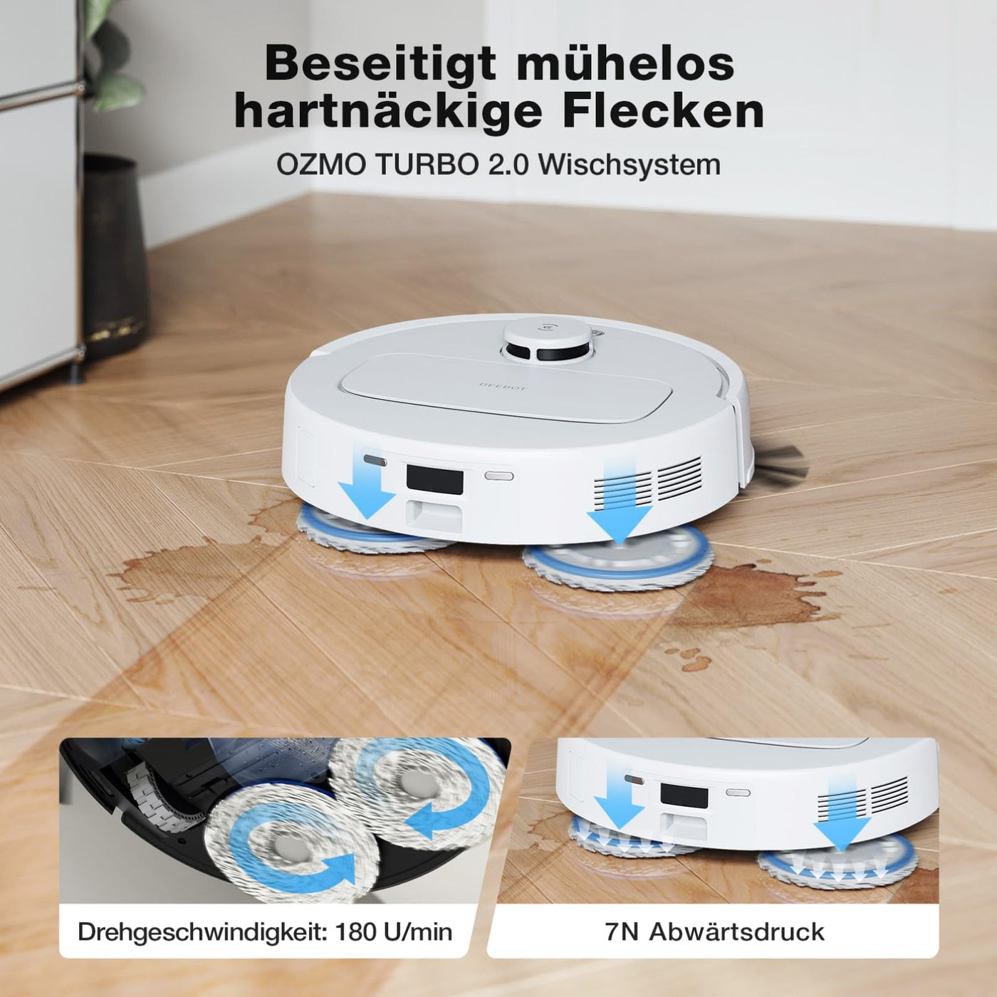ECOVACS DEEBOT N30 PRO Omni Saugroboter mit Wischfunktion, 10.000 Pa Saugleistung, ZeroTangle 2.0-Technologie, TruEdge Kantenreinigung, 60℃ Heißwasser Wischmopp Reinigung, Heißlufttrocknung,Weiß