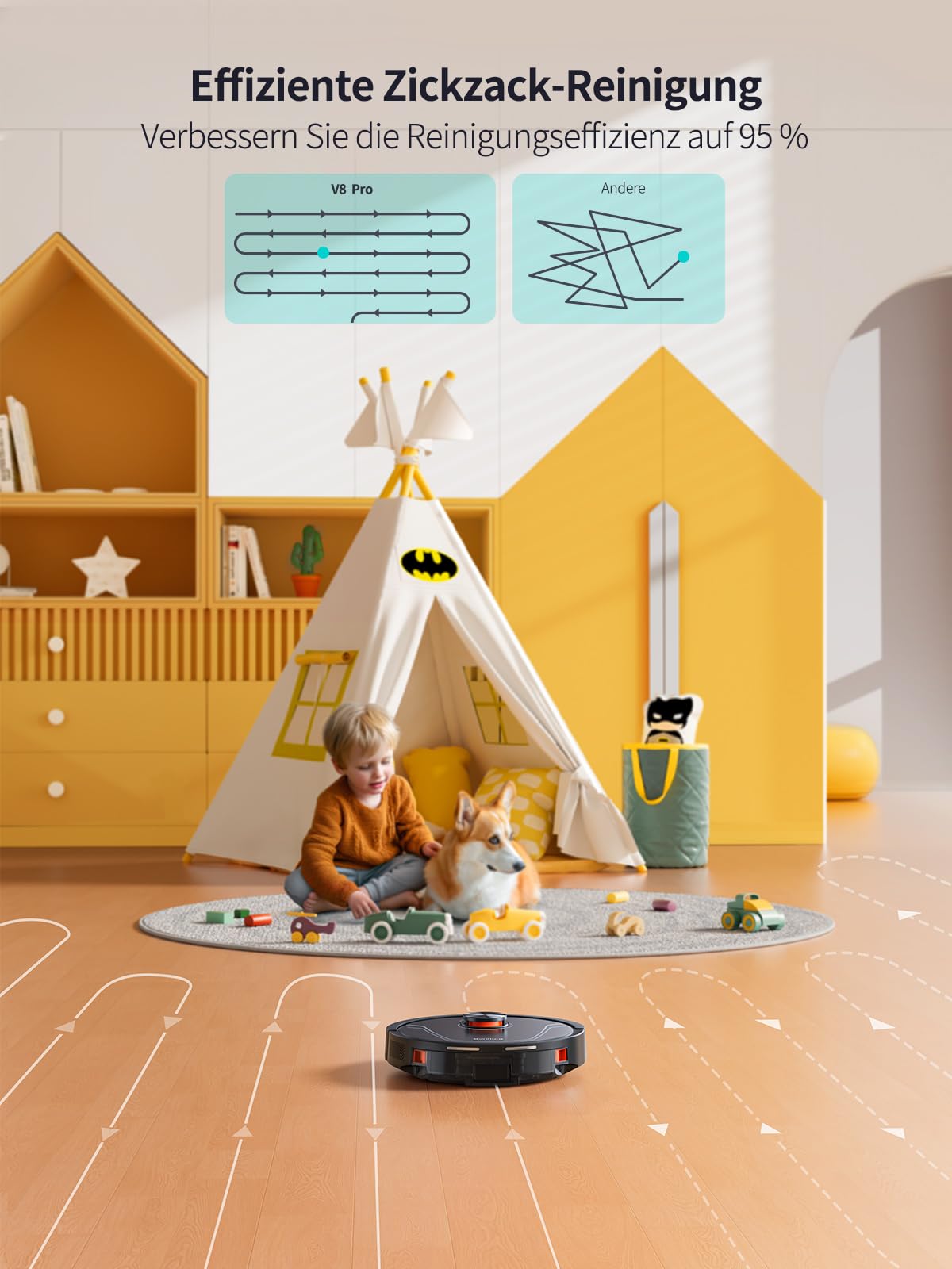 HONITURE Staubsauger Roboter,5000Pa Saugroboter mit Wischfunktion,Karten speichern und bearbeiten,3-in-1-Roboterstaubsauger,APP-Sprachsteuerung,ideal für Hartböden und Teppiche mit Tierhaaren-V8 Pro