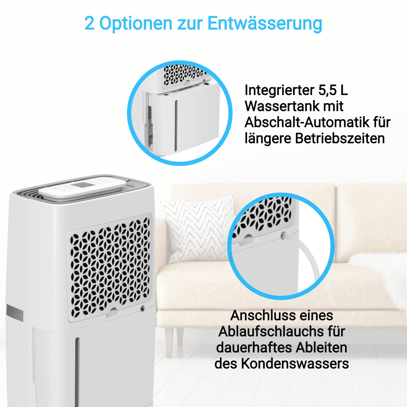 KLAMER Luftentfeuchter elektrisch 25L, 195m³ Luftumwälzung pro Stunde, 420W starker Raumentfeuchter, Entfeuchter mit bis zu 5,5 Liter Fassungsvermögen