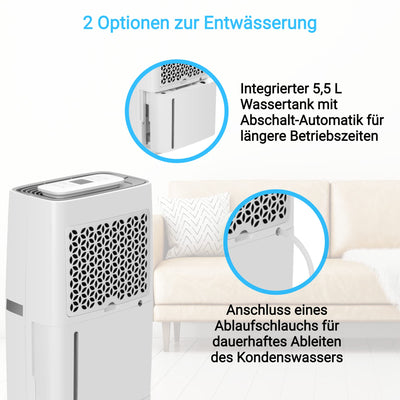 KLAMER Luftentfeuchter elektrisch 25L, 195m³ Luftumwälzung pro Stunde, 420W starker Raumentfeuchter, Entfeuchter mit bis zu 5,5 Liter Fassungsvermögen