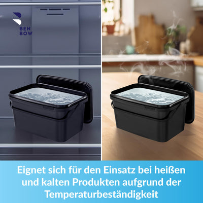 BenBow Rechteckiger Eimer mit Deckel 5X 5l schwarz - lebensmittelecht, stapelbare Kunststoffbox mit Henkel - luftdicht, auslaufsicher, geruchsneutral, ideal für Haushalt und Gewerbe - leer