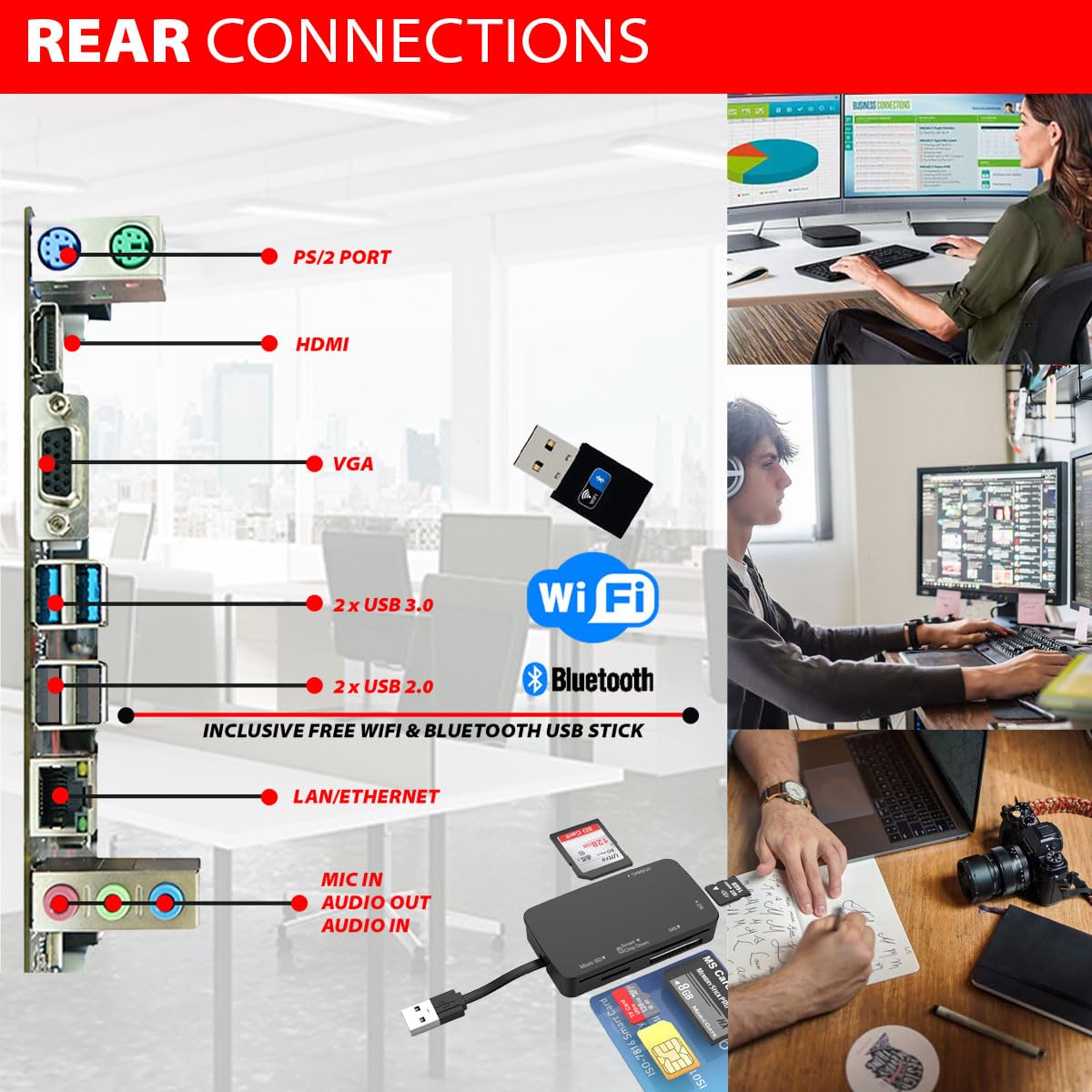 Intel Core i7 Multimedia PC Komplett - Schneller Computer für Büro & Home Office | 32GB RAM | 1000GB SSD | DVD+RW | USB3.0 | WLAN | Windows 11 Pro | WiFi 600 und Bluetooth 5