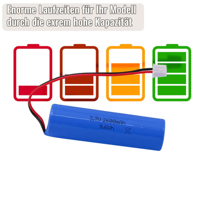 3.7V 2600-mAh wiederaufladbarer Li-Ion 18650 Akku mit XH2.54 2P-Stecker u. PCB Schutz f. RC-Auto, LED-Beleuchtung, Solar, Bluetooth-Geräte, DIY-Elektronik, Lautsprecher, Kamera, Taschenlampe, Werkzeug