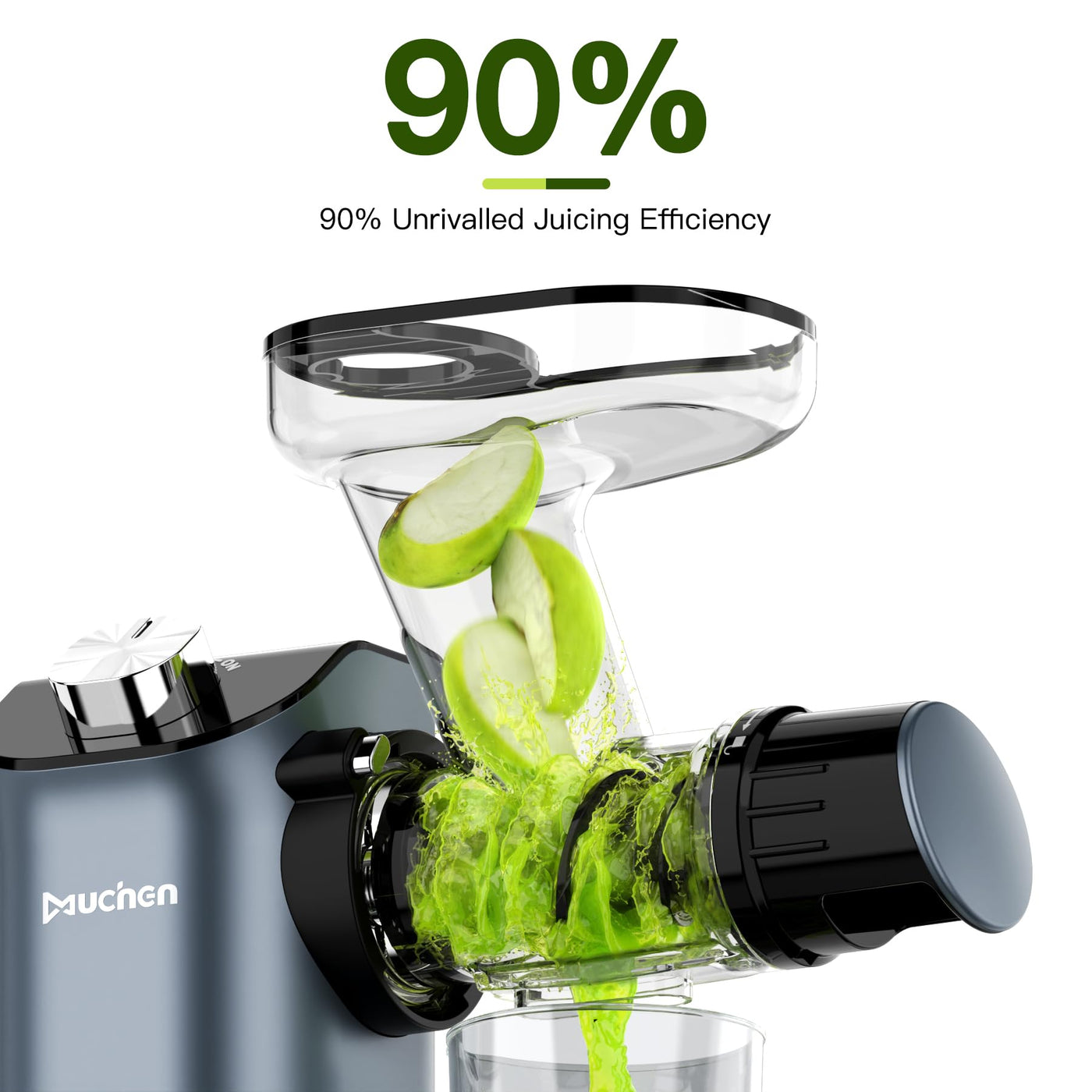 Muchen Slow Juicer Entsafter Gemüse und Obst Testsieger 150W Leiser Motor, Rückwärtszerkleinerung, Einfache Reinigung, Edelstahl Design in Schwarz & Silber, inkl. Rezeptbuch
