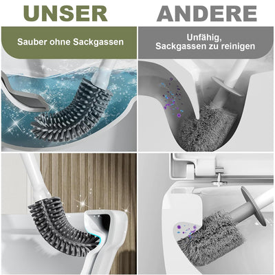 ASOBEAGE Silikon Toilettenbürste: Flexibler Kopf, Langer Griff, Wandmontage, schnell trocknender Halter für die Reinigung des Badezimmers (Weiß)