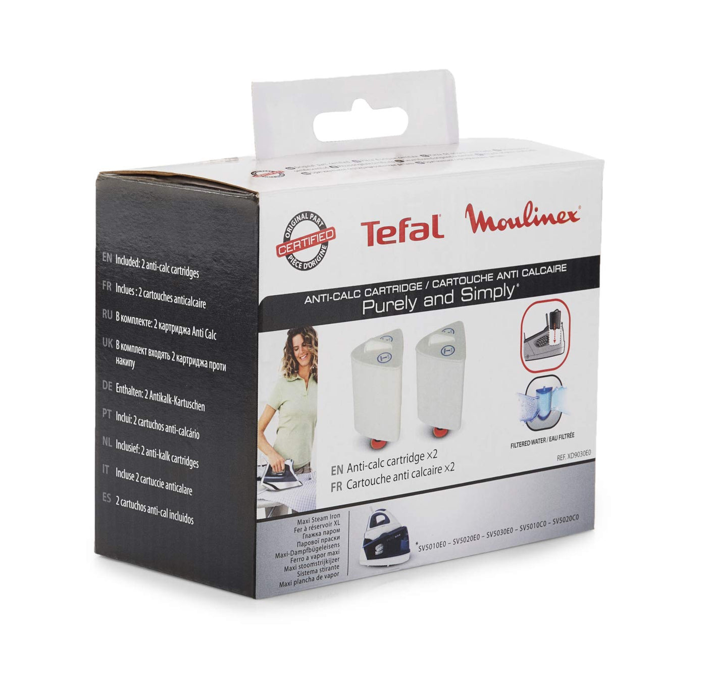 Tefal Moulinex XD9030 — Set mit 2 Anti-Kalk-Kartuschen für Dampfgeneratoren Purely & Simply SV5010E0 — SV5020 — SV5030E0 — SV5010C0 — SV5020C0