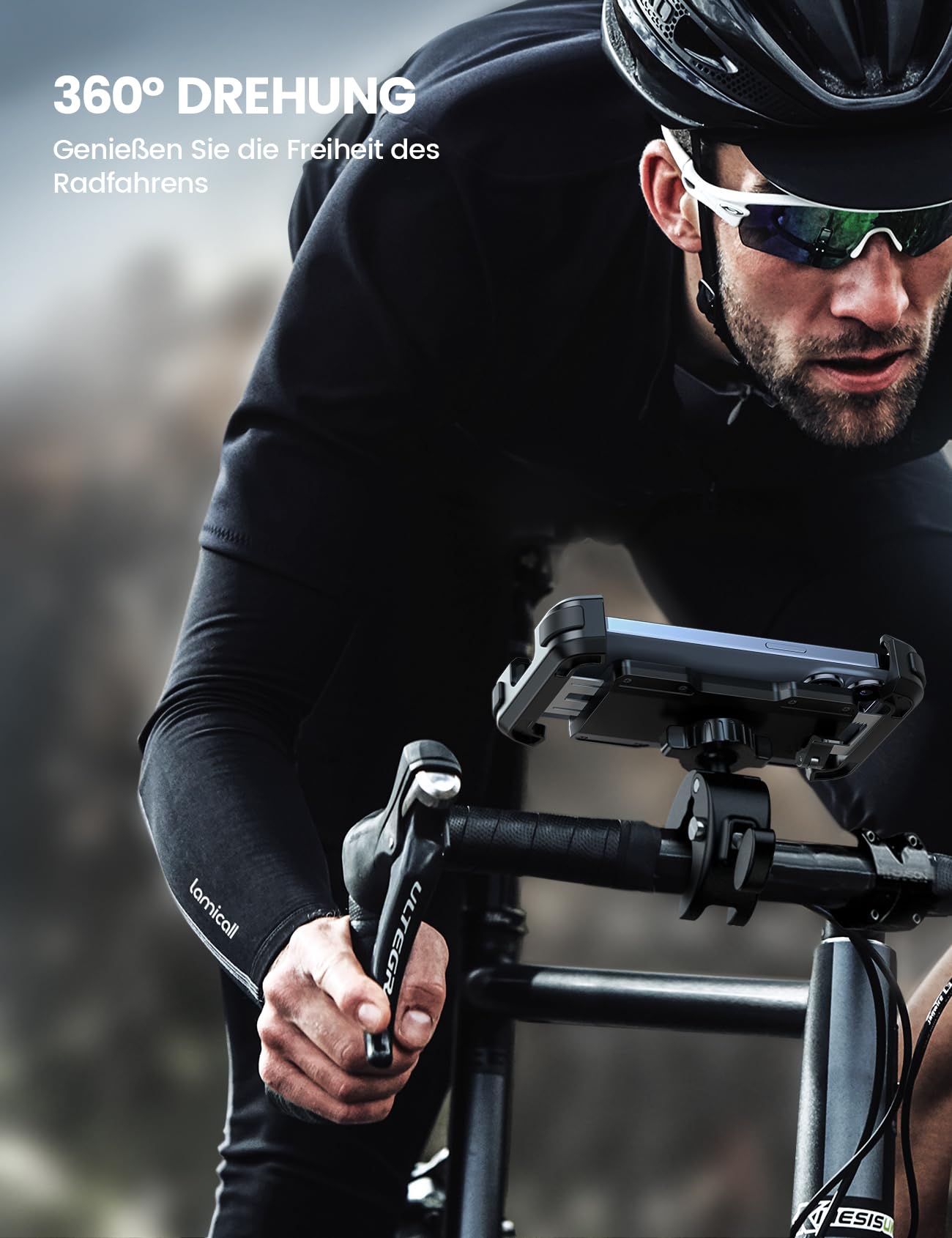 Lamicall Handyhalterung Motorrad, Handyhalter Fahrrad - 2025 Universal 360° Lenker Halter für iPhone 17 16 15 14 Pro Max Plus, Air, SE, 13 12 Pro Max Mini, 11 Pro Max, Xs, XR, Samsung S24, Smartphone