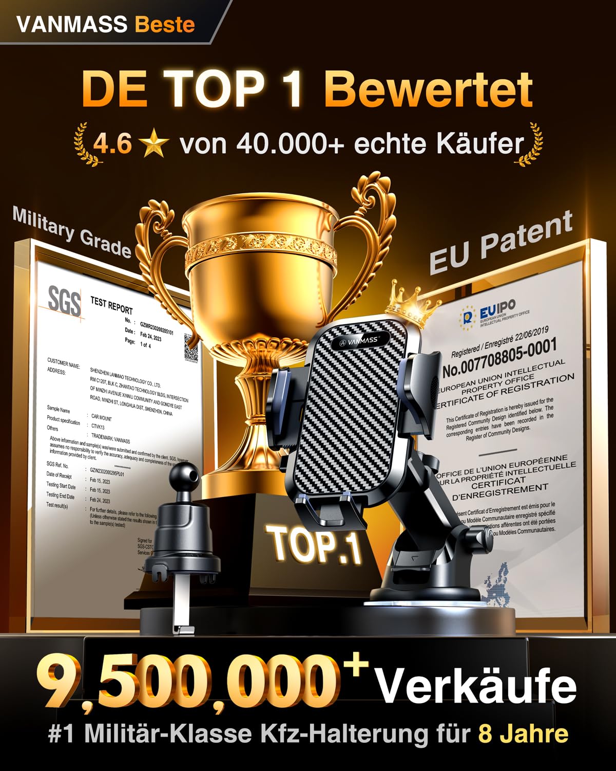 VANMASS 2025【Militär-Klasse 】Handyhalterung Auto Upgrade【Stärkste Saugnapf & Lüftungshaken】4 in 1 Handy Halterung Auto 360° Drehbar Handyhalter Auto auf Armaturenbrett Scheibe für iPhone Samsung usw