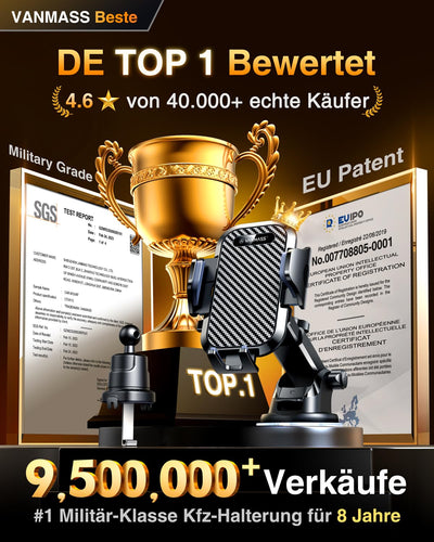 VANMASS 2025【Militär-Klasse 】Handyhalterung Auto Upgrade【Stärkste Saugnapf & Lüftungshaken】4 in 1 Handy Halterung Auto 360° Drehbar Handyhalter Auto auf Armaturenbrett Scheibe für iPhone Samsung usw