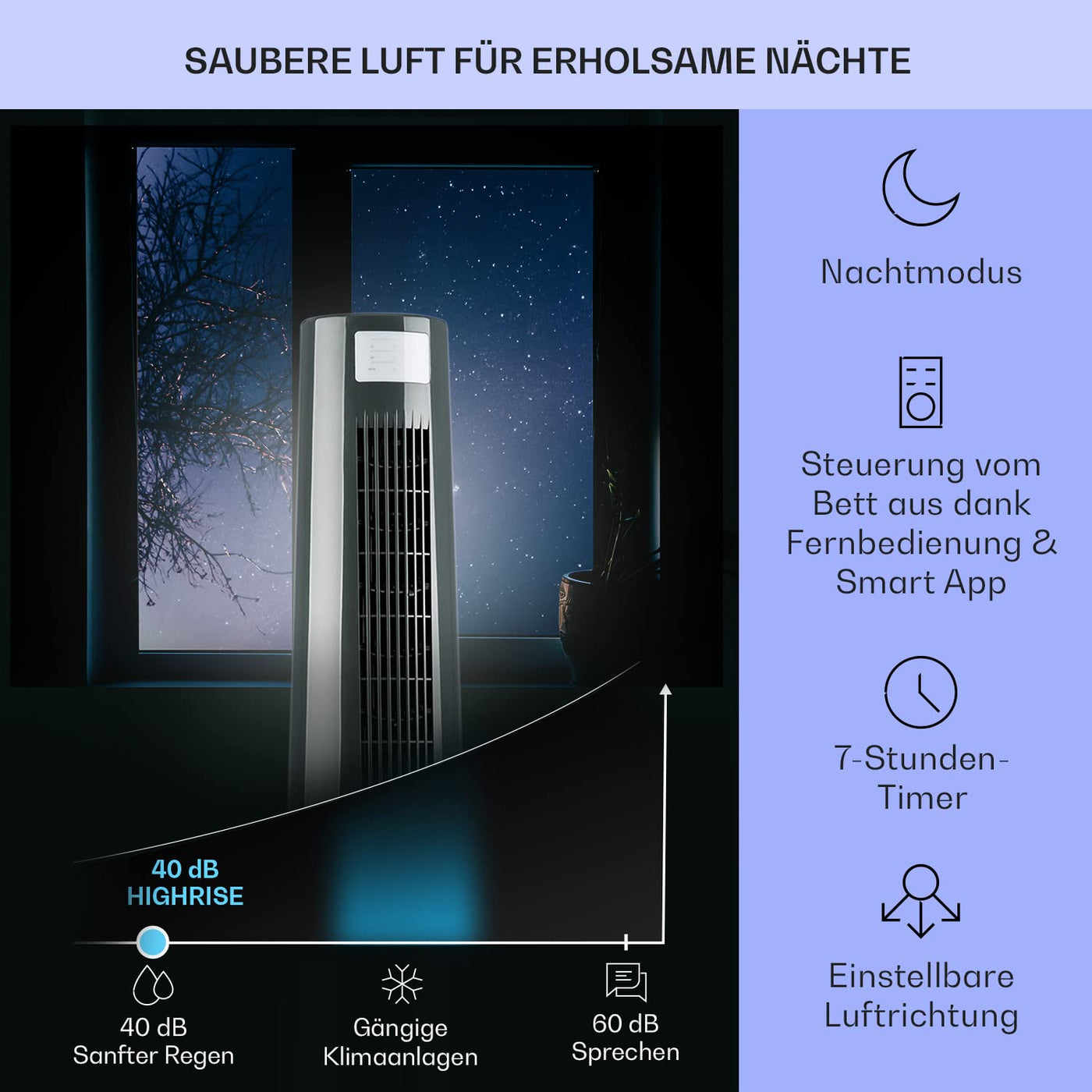 Klarstein Klimaanlage ohne Abluftschlauch, 4-in-1 Air Cooler, Leiser Ventilator, Luftbefeuchter & Nachtmodus, Mobiles Klimagerät mit Wasserkühlung, Luftkühler 40 Watt, Luftstrom 530m³/h, Silbergrau