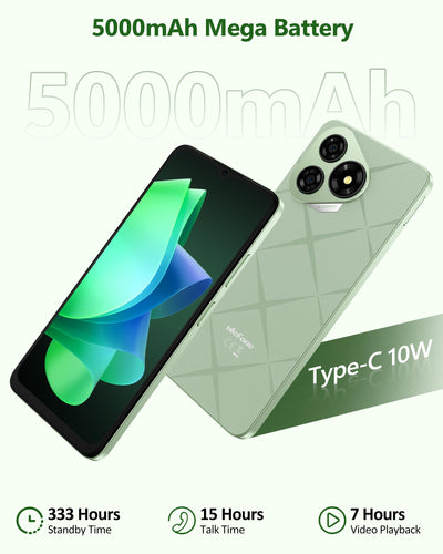Ulefone Note 19 Handy Ohne Vertrag, 6GB + 32GB /512GB TF Handy Günstig, 6.56 Zoll HD+ Display Android 14 Smartphone, 5000mAh Batterie 8MP Kamera Simlockfreie Handys, 4G Dual SIM/Face ID/GPS-Schwarz