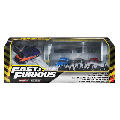 Hot Wheels Spielzeugautos, Fast & Furious Tokyo Drift Premiumpaket, 5 Die-Cast-Fahrzeuge aus dem Fast-Film im Maßstab 1:64 in Sammelverpackung, JFL99
